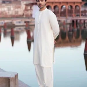 Edenrobe Men's Cream Kurta Shalwar