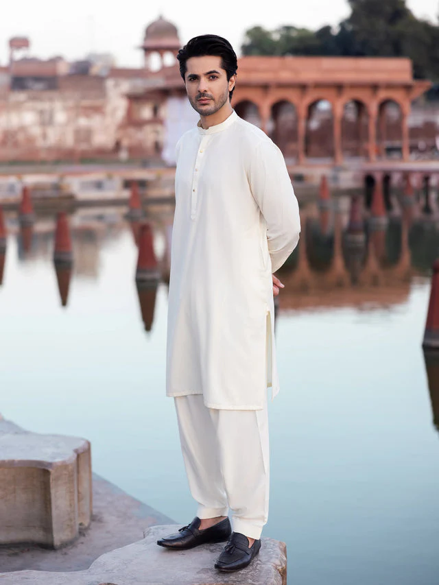 Edenrobe Men's Cream Kurta Shalwar