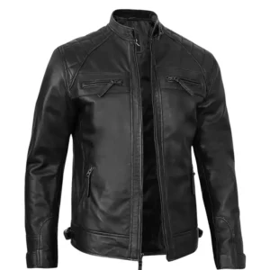 Mens-Black-Cafe-Racer-Leather-Jacket