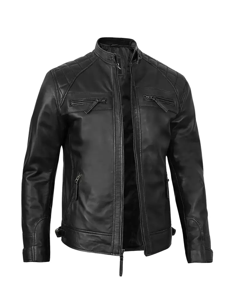 Mens-Black-Cafe-Racer-Leather-Jacket