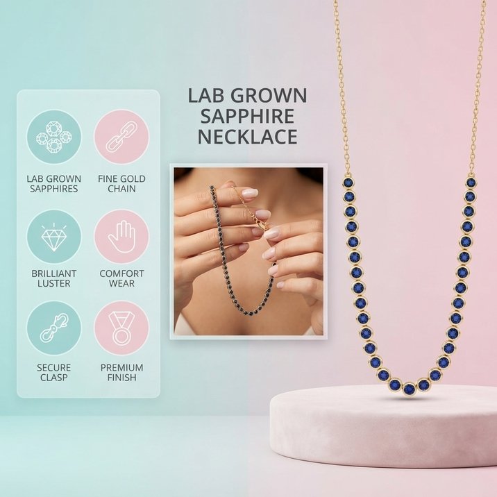 Lab Grown Sapphire Tennis Necklace